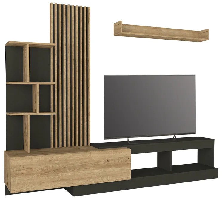 Σύνθεση τηλεόρασης Vermont Megapap χρώμα ανθρακί - sepet oak 240x40x192εκ.