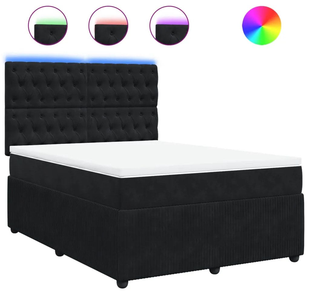 vidaXL Κρεβάτι Boxspring με Στρώμα Μαύρο 140x200 εκ. Βελούδινο