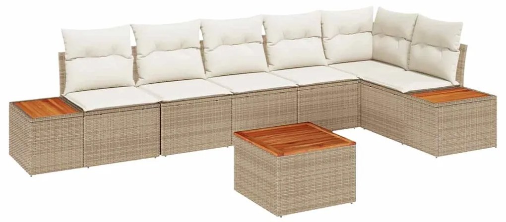 vidaXL Σετ Καναπέ Κήπου με μαξιλάρι 7 pcs Μπεζ Πολυ ράταν