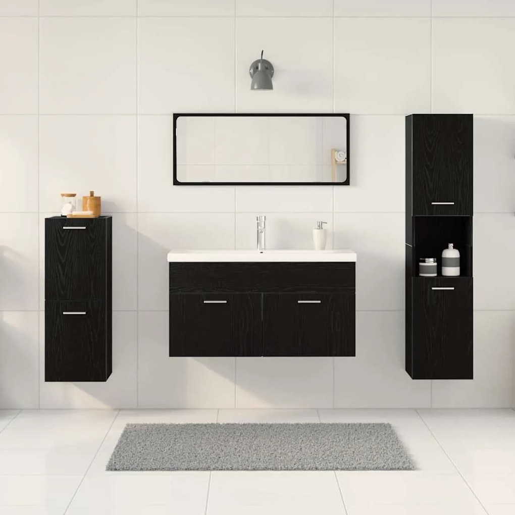 vidaXL Σετ Επίπλων Μπάνιου Επιτοίχιο 5 pcs Μαύρη Οξυά 30 x 30 x 130 εκ