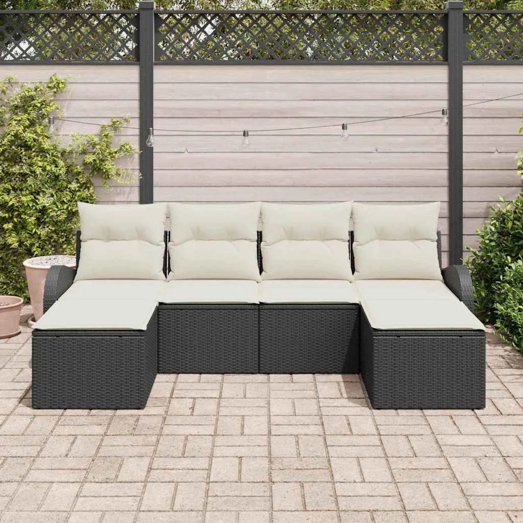 vidaXL Σετ Καναπέ Κήπου με μαξιλάρι 6 pcs Μαύρο Πολυ ράταν