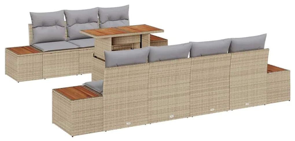 vidaXL Σετ Καναπέ Κήπου με μαξιλάρι 8 pcs Μπεζ Πολυ ράταν