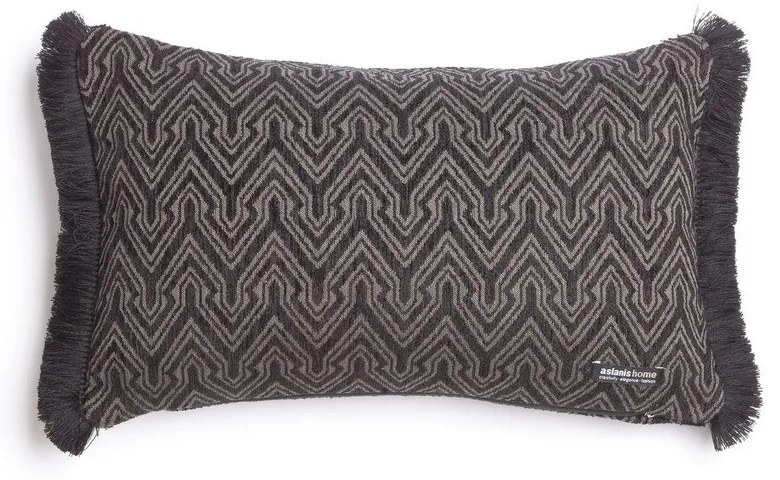 Μαξιλαροθήκη Διακοσμητική Tymfi Trimming Black-Beige Aslanis Home 30X50 Βαμβάκι-Chenille