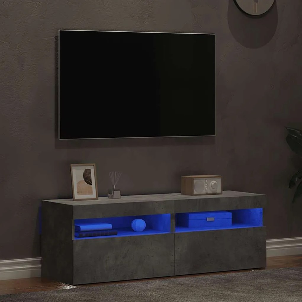vidaXL Έπιπλα Τηλεόρασης με LED 2 τεμ. Γκρι Σκυροδέματος 60x35x40 εκ.