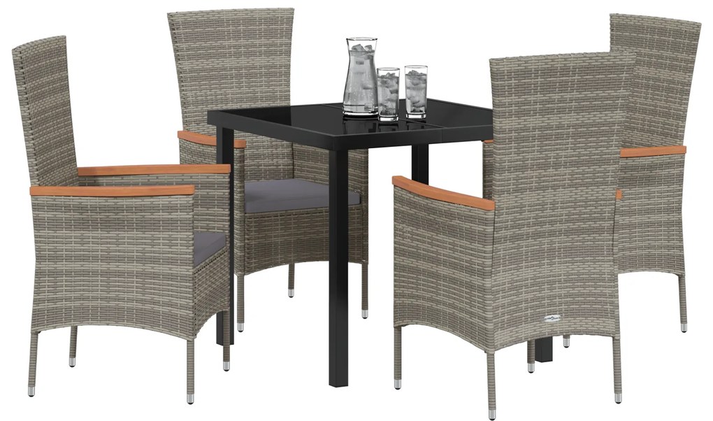 vidaXL Σετ Δείπνου 5 τεμαχίων με Μαξιλάρια Γκρι Poly Rattan