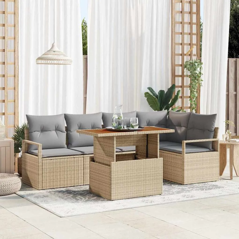 vidaXL Σέτ φαγητού για κήπο 6 pcs Μπεζ, Γκρι 100 x 55 x 73 εκ