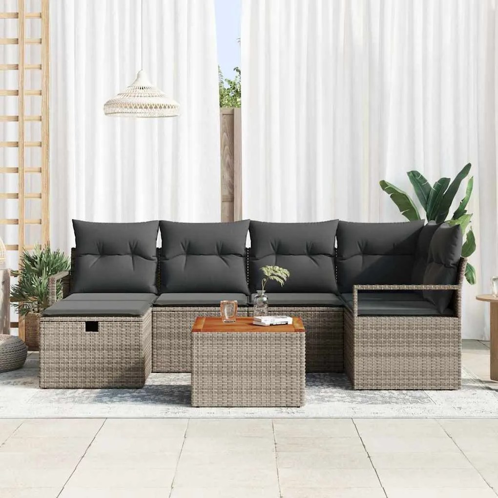 vidaXL Σετ Καναπέ Κήπου με μαξιλάρι 7 pcs Γκρι Πολυ ράταν