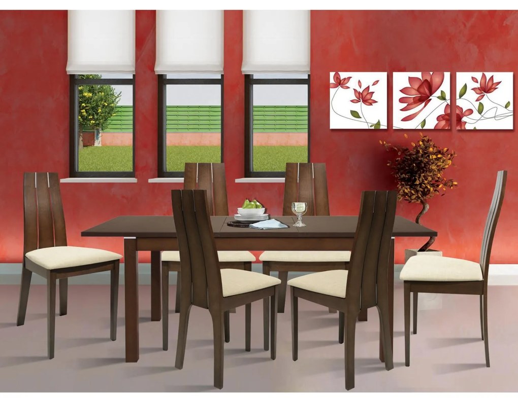 Σετ τραπεζαρίας C10034 7τμχ με Τραπέζι 150x90x75.5εκ. &amp; 6 Καρέκλες Καρυδί