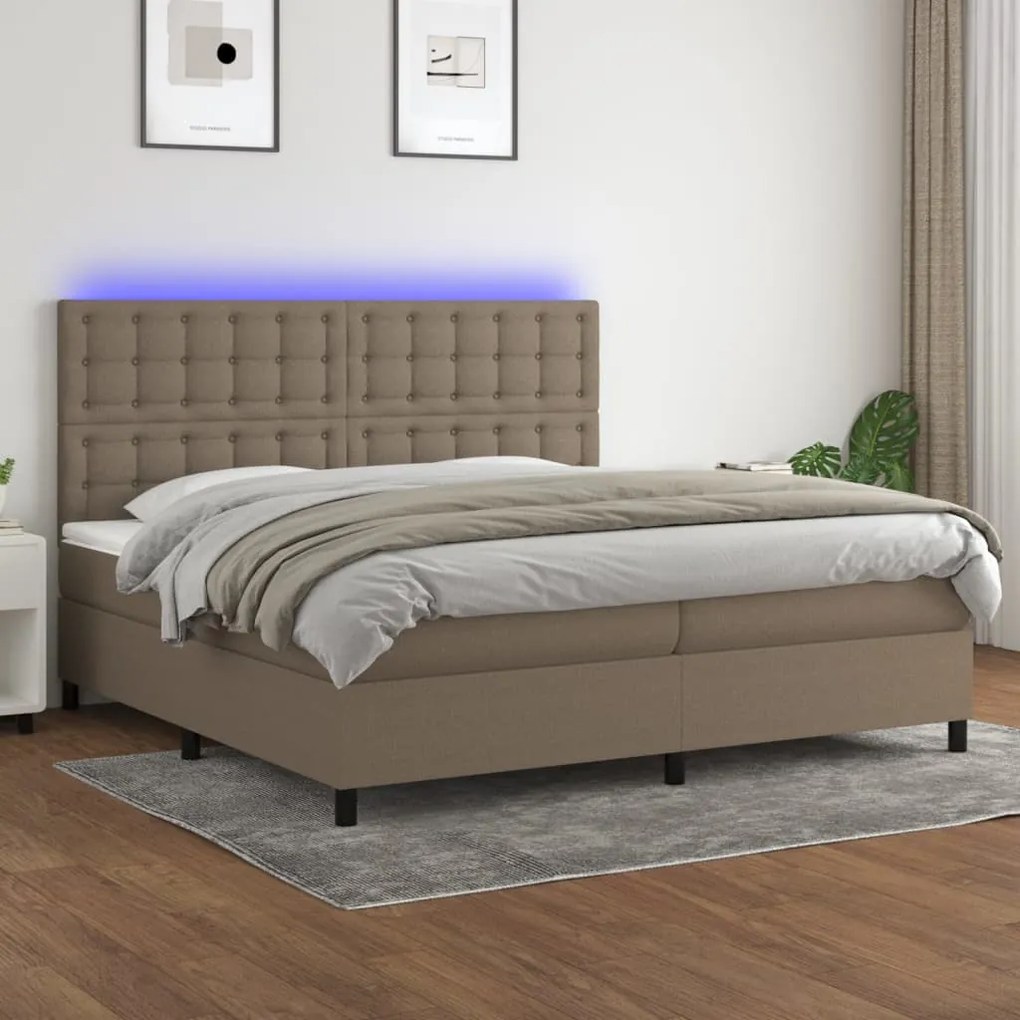 Κρεβάτι Boxspring με Στρώμα &amp; LED Taupe 200x200 εκ. Υφασμάτινο - Μπεζ-Γκρι