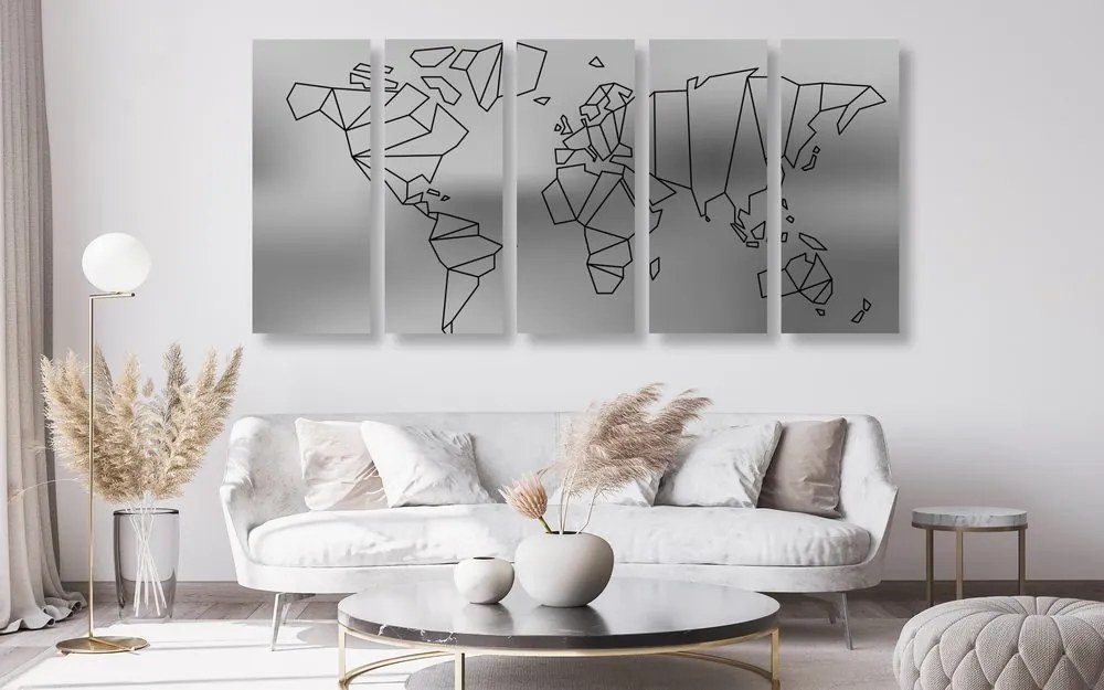 Εικόνα 5 τμημάτων στυλιζαρισμένος παγκόσμιος χάρτης σε ασπρόμαυρο - 100x50