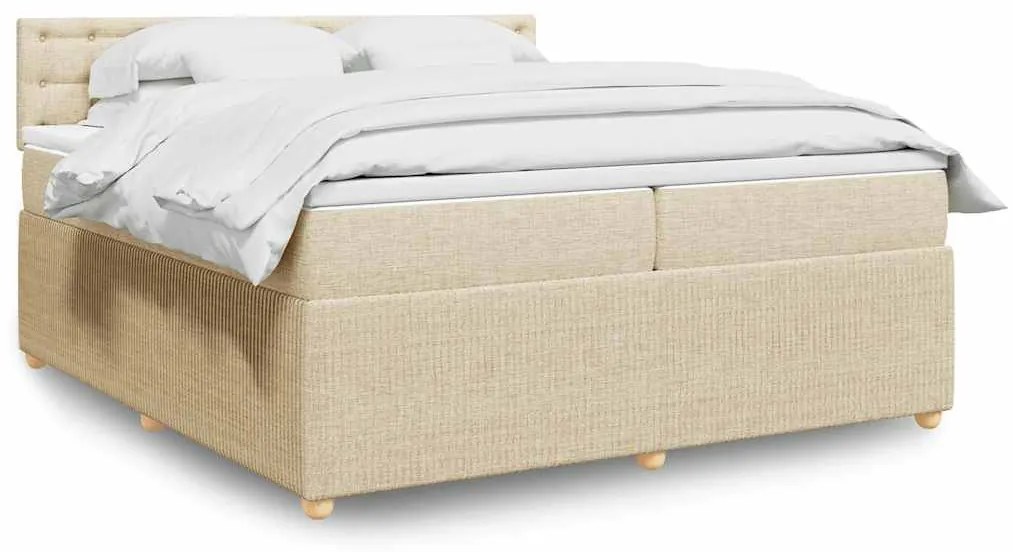 vidaXL Κρεβάτι Boxspring με Στρώμα Κρεμ 200x200 εκ. Υφασμάτινο