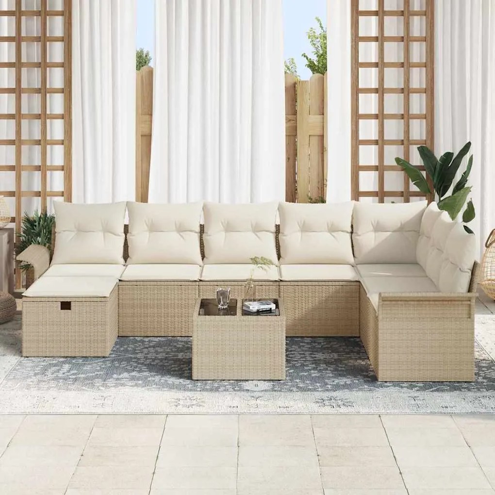 vidaXL Σετ Καναπέ Κήπου 9 pcs μπεζ και κρεμ 297.5 x 187.5 x 85 εκ