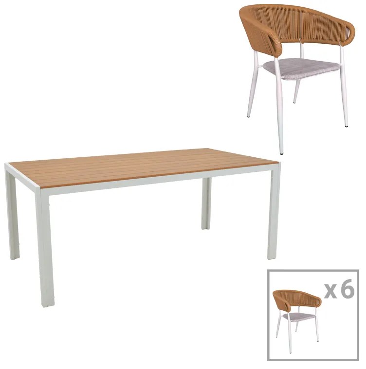Intrahome Τραπεζαρία Nares-Raven B σετ 7τεμ Intrahome λευκό αλουμίνιο και plywood σε φυσική απόχρωση 180x90x72.5εκ | SKU: INTRAPA-311111043