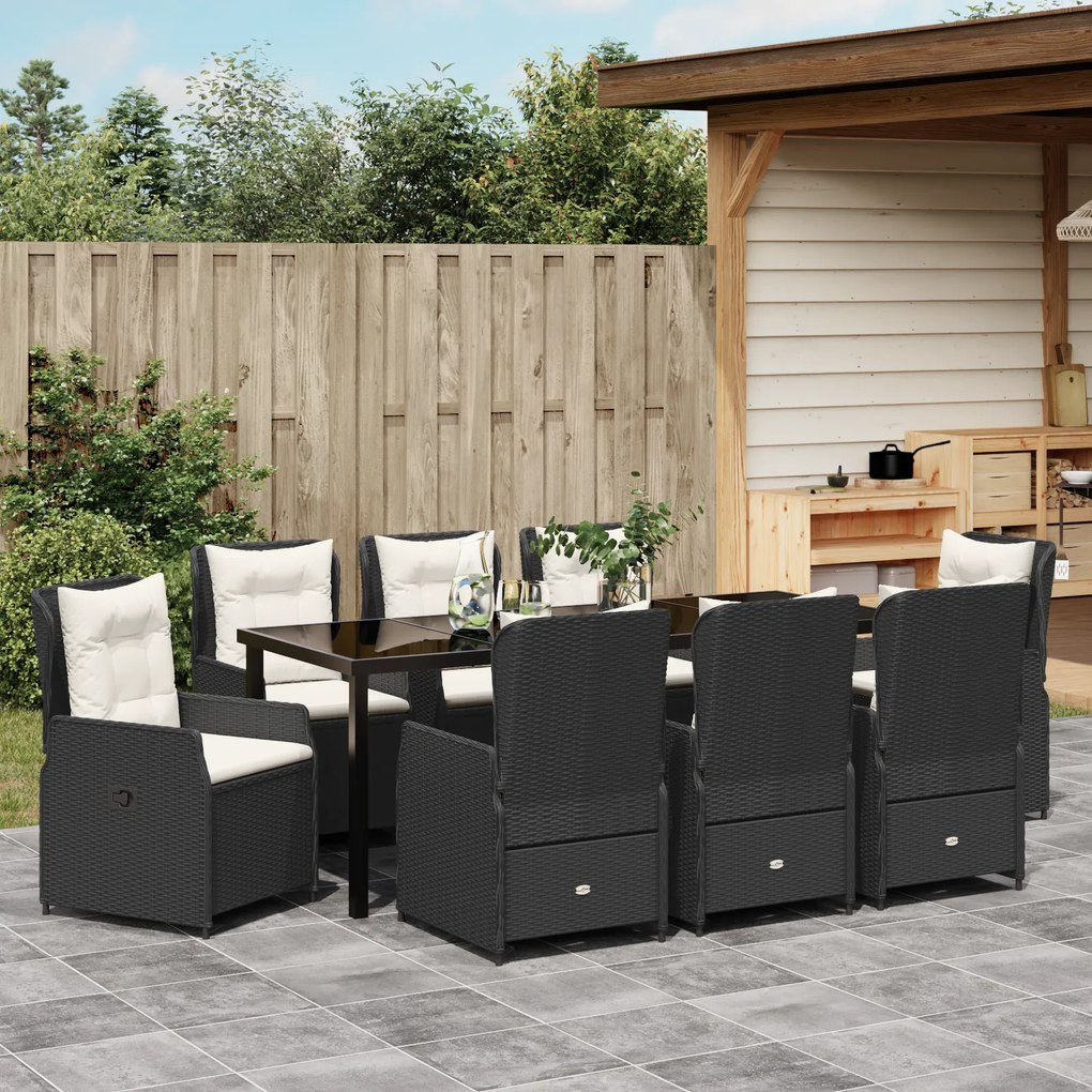 vidaXL 9 κομμάτια σετ κήπου με τραπέζι, μαύρο πολυ rattan