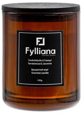 ΑΡΩΜΑΤΙΚΟ ΚΕΡΙ Fylliana FL6478 "ΣΑΝΔΑΛΟΞΥΛΟ &amp; ΓΙΑΣΕΜΙ" ΣΕ ΓΥΑΛΙΝΟ ΒΑΖΑΚΙ 105gr ΚΑΙ ΣΥΣΚΕΥΑΣΙΑ ΔΩΡΟΥ ΚΑΦΕ ΧΡΩΜΑ 6.3x7.8εκ 394-125-001