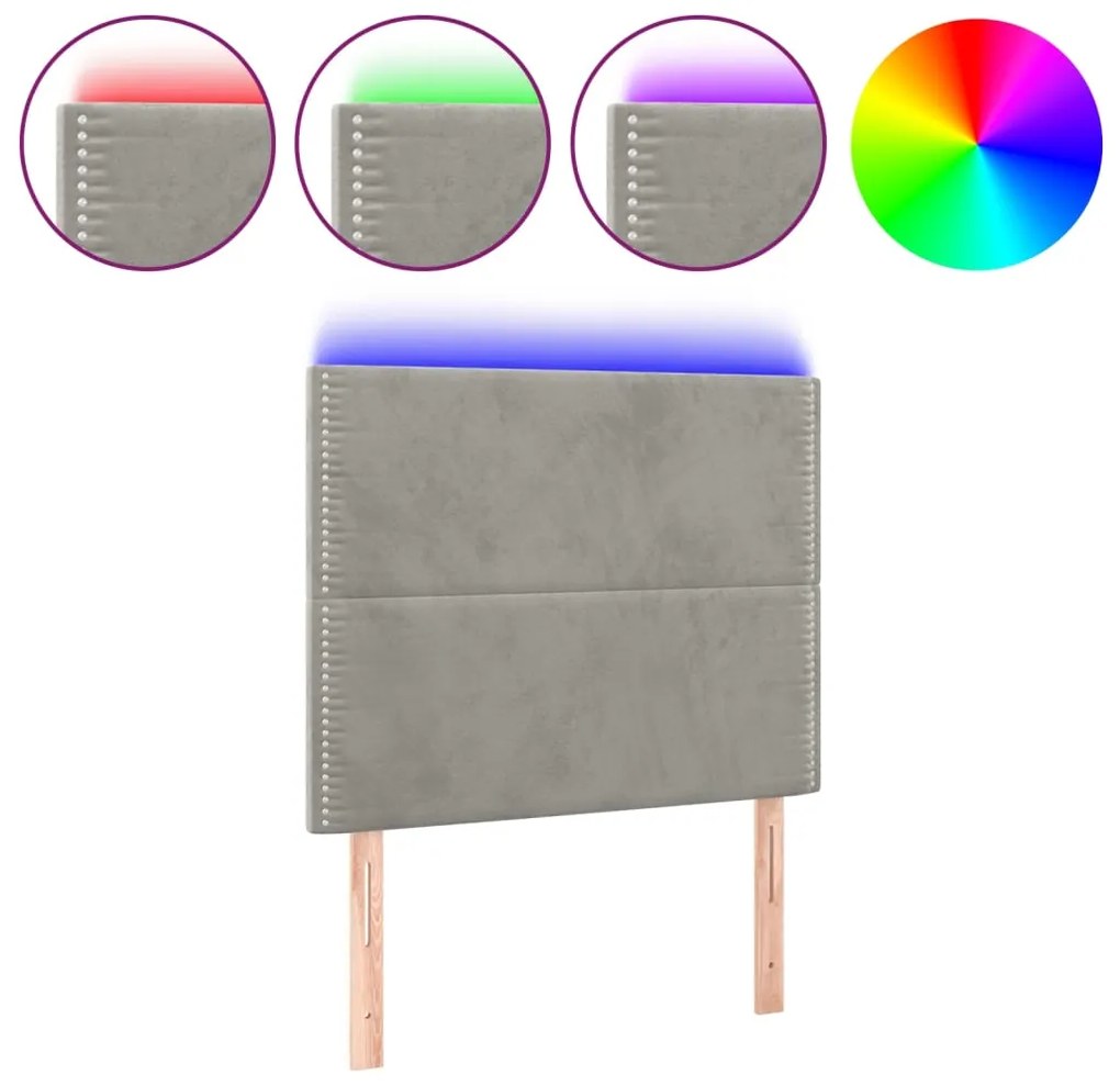 vidaXL Κεφαλάρι Κρεβατιού LED Ανοιχτό Γκρι 80x5x118/128 εκ. Βελούδινο