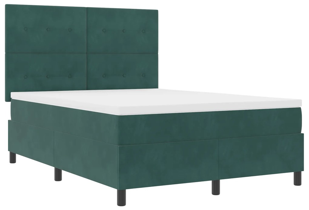 vidaXL Κρεβάτι Box Spring με Στρώμα  Σκούρο Πράσινο 140x190 εκ. Βελούδο
