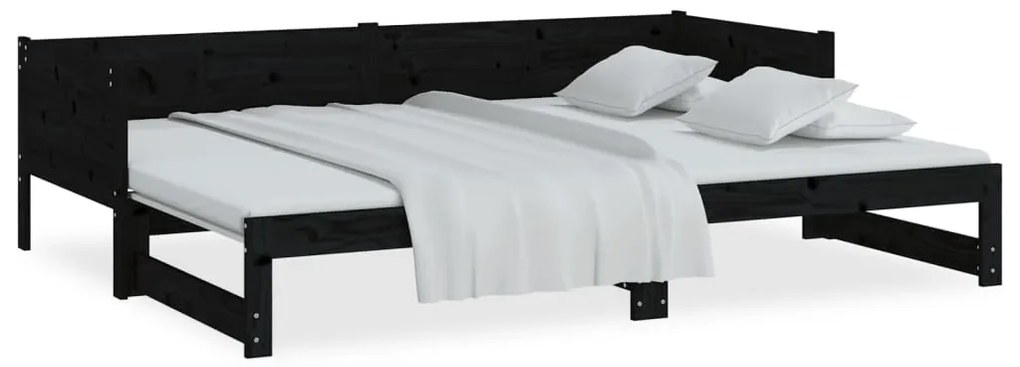 vidaXL Καναπές Κρεβάτι Συρόμενος Μαύρος 2x(80x200) εκ. από Μασίφ Πεύκο