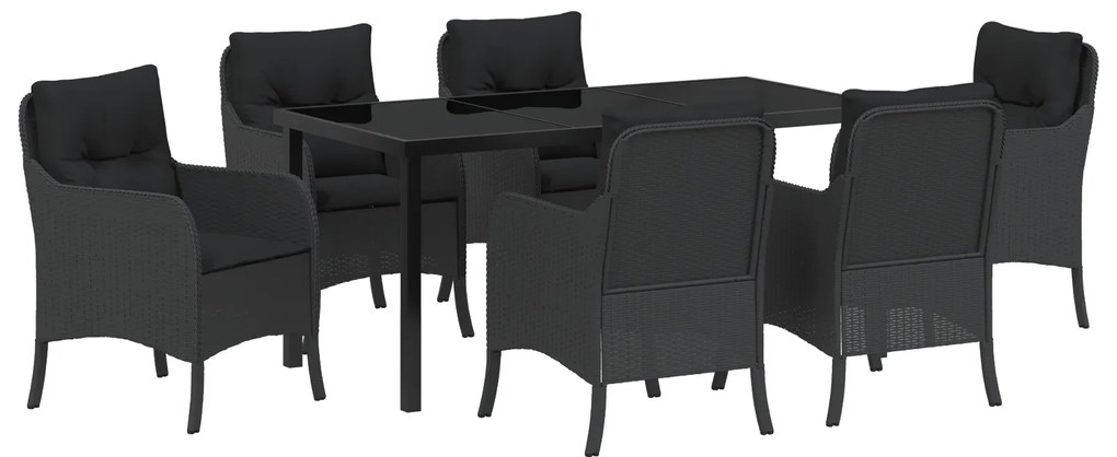 vidaXL Σέτ φαγητού για κήπο με μαξιλάρι 7 pcs Μαύρο Πολυ ράταν