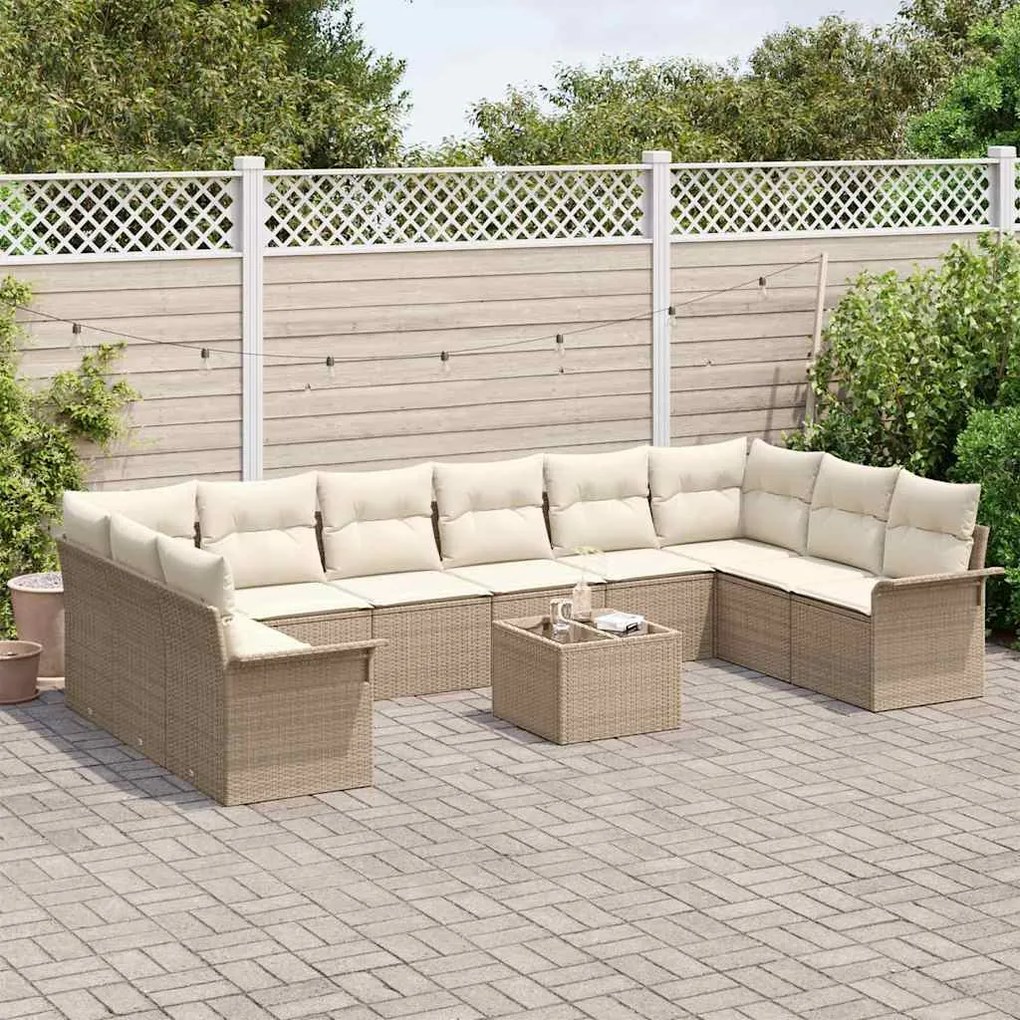 vidaXL Σετ Καναπέ Κήπου με μαξιλάρι 11 pcs Καφέ Πολυ ράταν