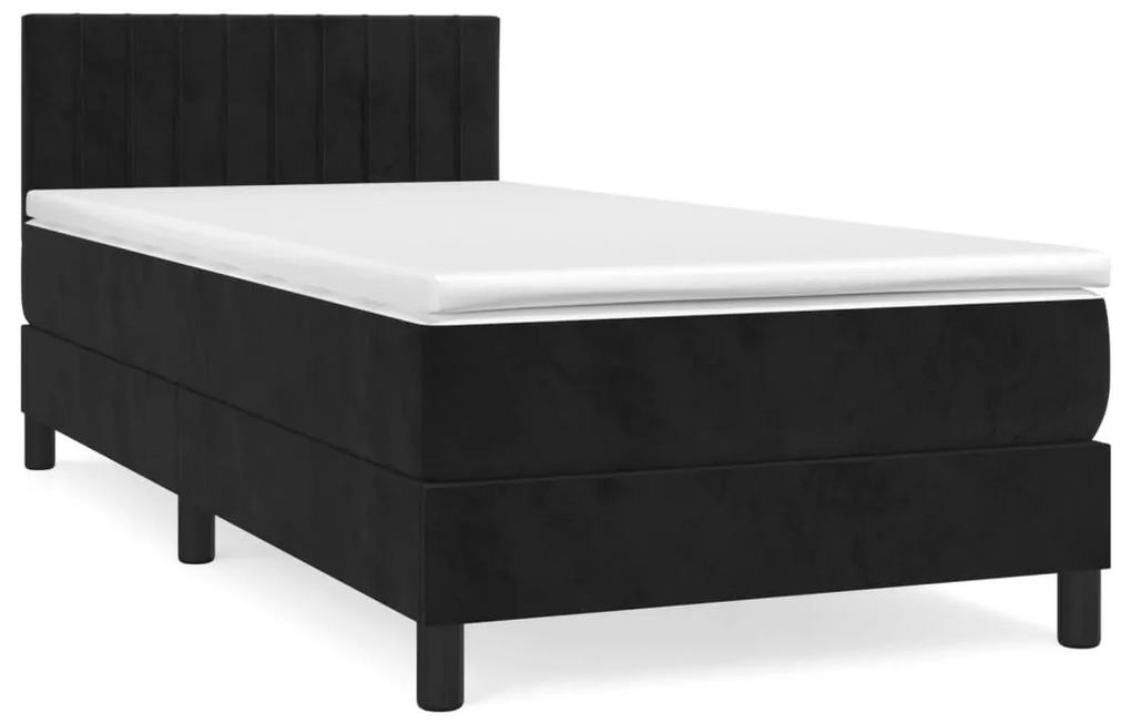 Κρεβάτι Boxspring με Στρώμα Μαύρο 90x190 εκ. Βελούδινο - Μαύρο
