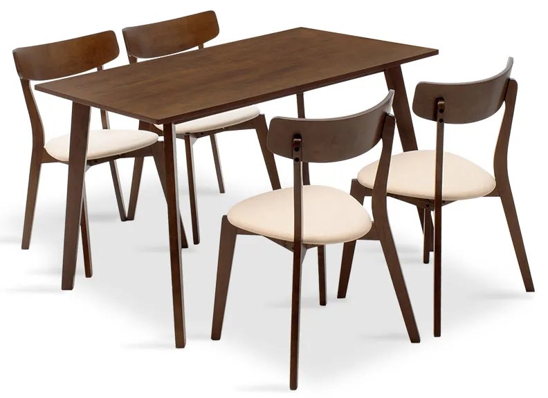 Intrahome Tραπεζαρία Benson - Toto Intrahome σετ 5τμχ καρυδί - ύφασμα μπεζ 120x75x75εκ | SKU: INTRAPA-311111295