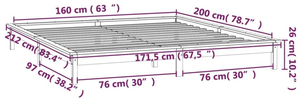 Πλαίσιο Κρεβατιού με LED Καφέ Μελί 160 x 200 εκ. από Μασίφ Ξύλο - Καφέ