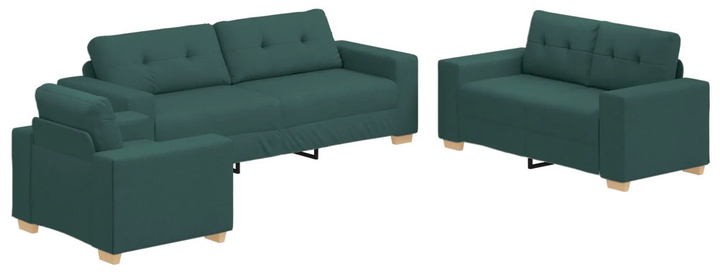 vidaXL Σετ Καναπέ με μαξιλάρι με μαξιλάρι 3 pcs Σκούρο Πράσινο ύφασμα