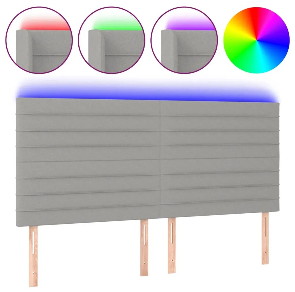 Κεφαλάρι Κρεβατιού LED Ανοιχτό Γκρι 180x5x118/128εκ. Υφασμάτινο 3122578