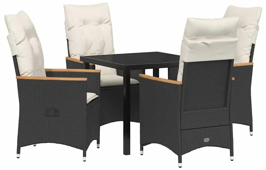 vidaXL Σέτ φαγητού για κήπο με μαξιλάρι 5 pcs Μαύρο συνθετικό ρατάν