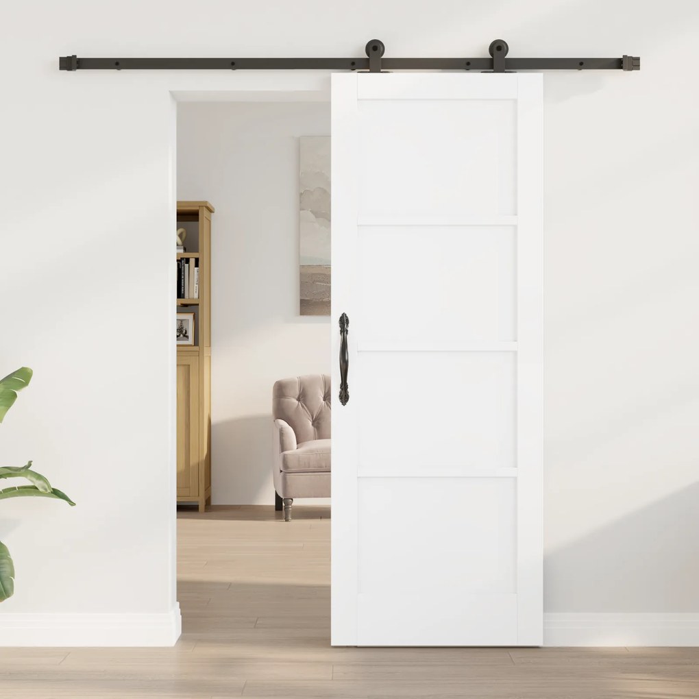 vidaXL Συρόμενη Πόρτα με Σετ Εξαρτημάτων Λευκή 73.5x198.5 εκ Στερεό Ξύλο Πεύκου
