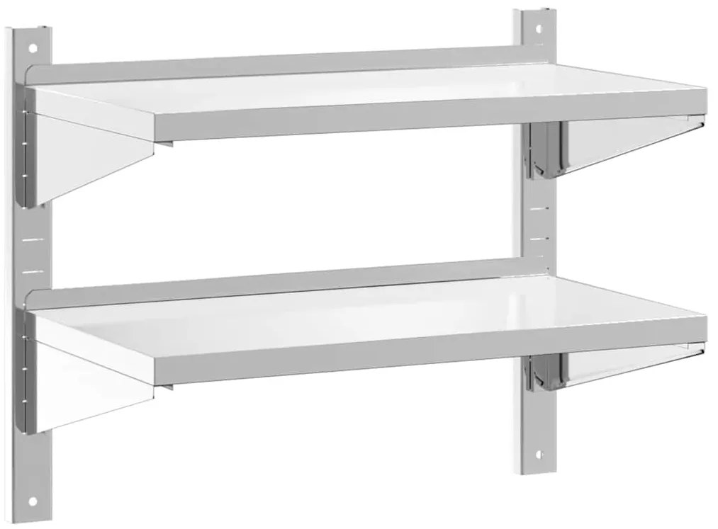 vidaXL Ράφι Τοίχου 2 Επιπ. Ασημί 75x40x60 εκ. Ανοξείδωτο Ατσάλι