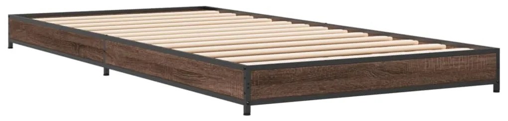 vidaXL Πλαίσιο Κρεβατιού Καφέ Δρυς 75x190 εκ. Επεξ. Ξύλο &amp; Μέταλλο