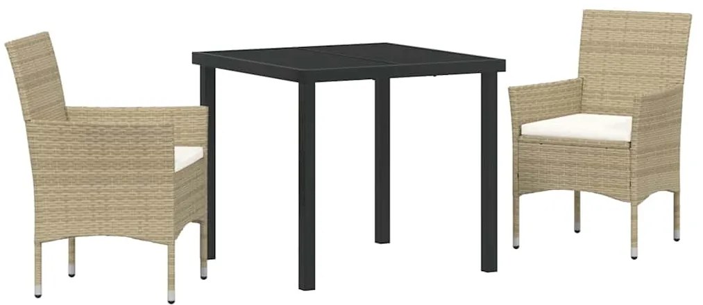 vidaXL Σέτ φαγητού για κήπο με μαξιλάρι 3 pcs Μπεζ συνθετικό ρατάν