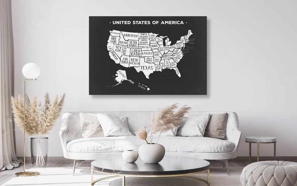 Εικόνα εκπαιδευτικού χάρτη από φελλό των ΗΠΑ σε ασπρόμαυρο - 120x80  wooden