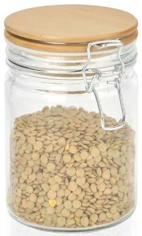 Βάζο Αποθήκευσης Small LBTAH-CC69340 Φ10x15cm 700ml Clear-Natural Andrea House Wood, Glass