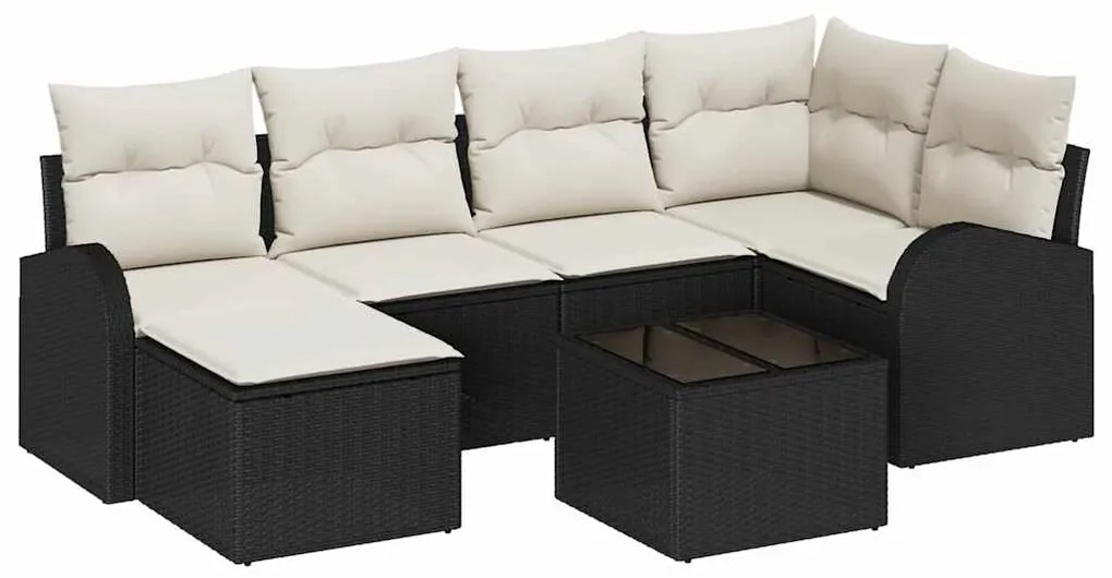 vidaXL Σετ Καναπέ Κήπου με μαξιλάρι 7 pcs Μαύρο Πολυ ράταν