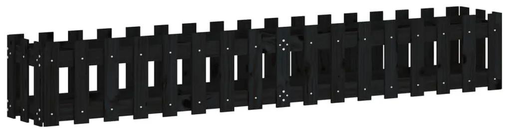 Ζαρντινιέρα με Σχέδιο Φράχτη Μαύρη 200x30x30 εκ. Μασίφ Πεύκο - Μαύρο