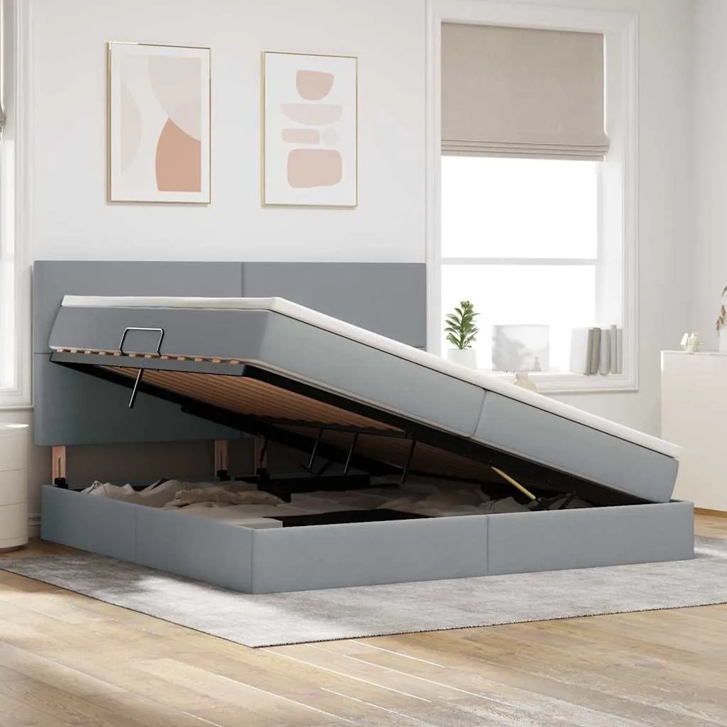 vidaXL Κρεβάτι με αποθηκευτικό χώρο και LED Ανοιχτό γκρι 200 x 200 cm