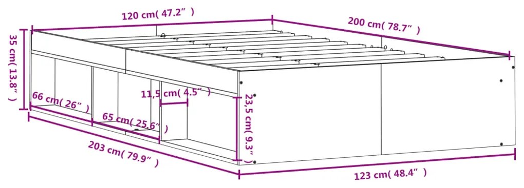 Πλαίσιο Κρεβατιού Καφέ Δρυς 120x200 εκ. - Καφέ