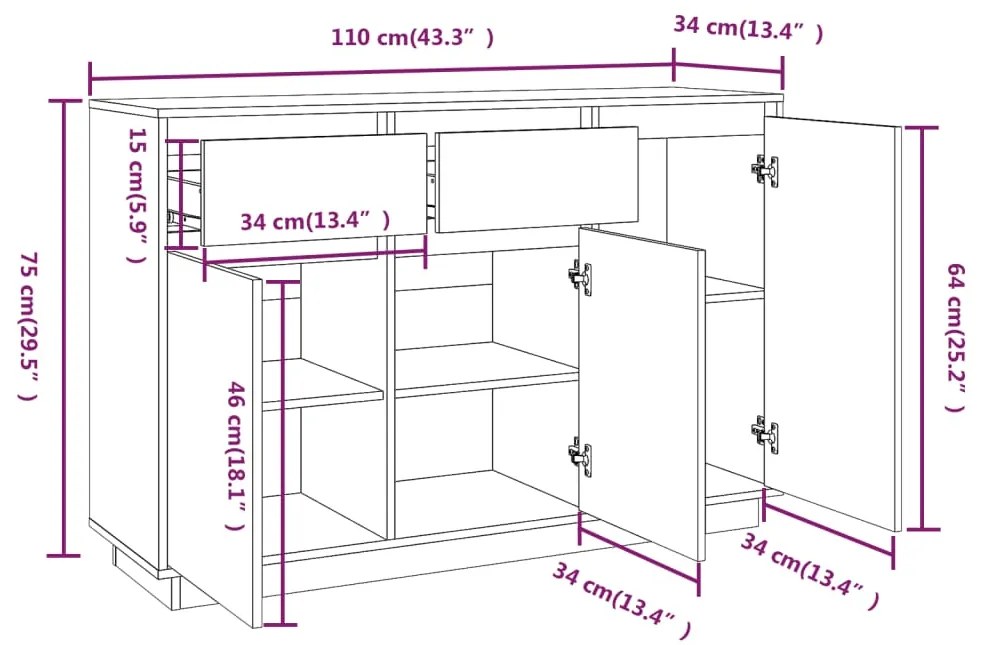 ΜΠΟΥΦΕΣ ΛΕΥΚΟΣ 110 X 34 X 75 ΕΚ. ΑΠΟ ΜΑΣΙΦ ΞΥΛΟ ΠΕΥΚΟΥ 814330