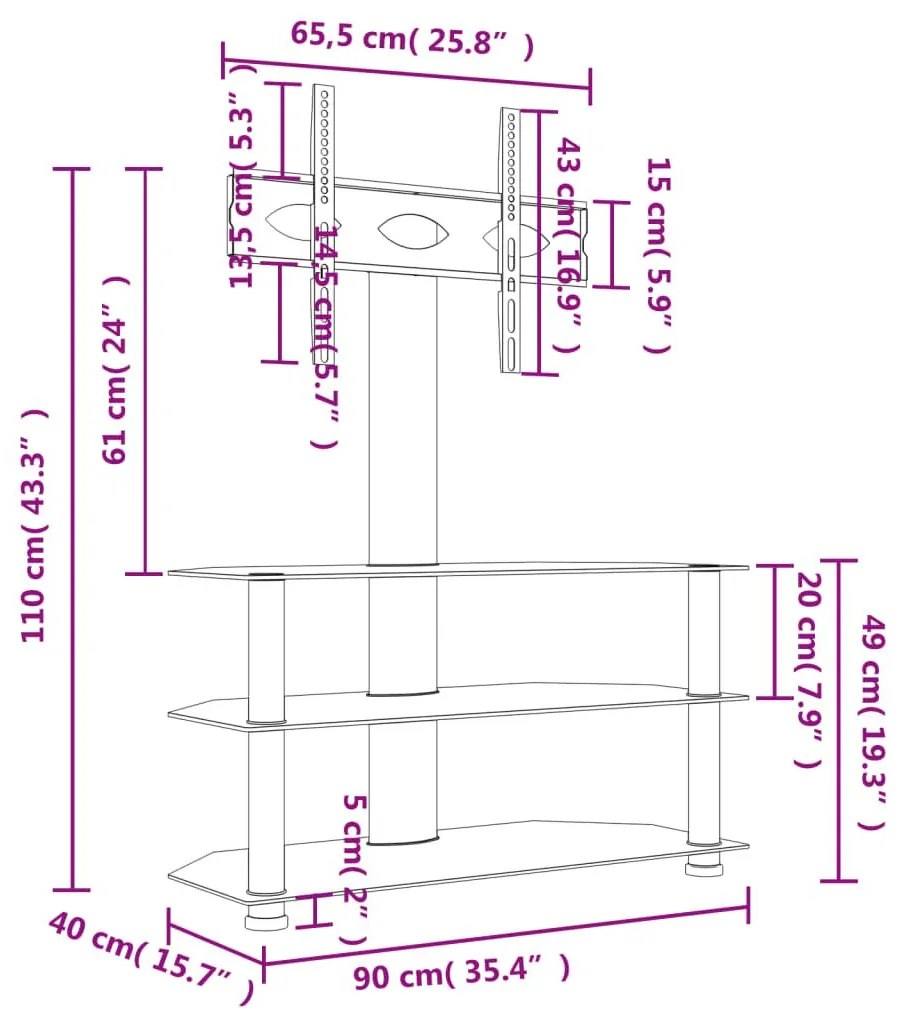 Βάση Τηλεόρασης Γωνιακή 3 Επιπέδων για 32-70 Ιντσών Μαύρη/Ασημί - Μαύρο