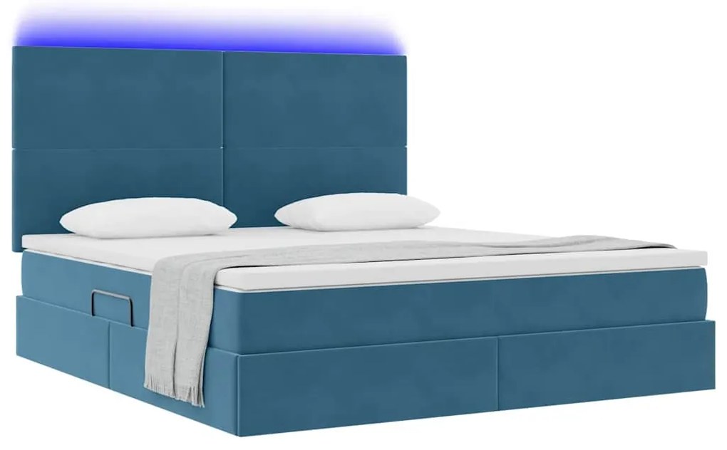 vidaXL Κρεβάτι με αποθηκευτικό χώρο και LED Σκούρο Μπλε 180 x 200 cm