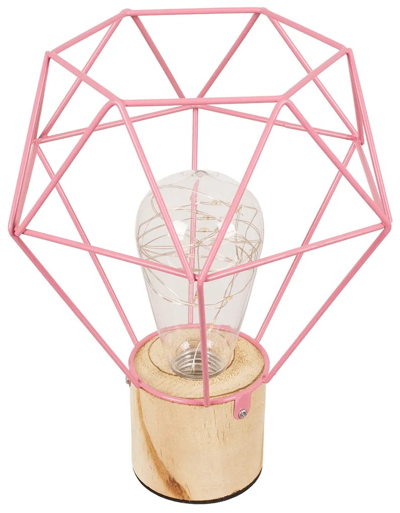 GloboStar® ANTLER 01442 Μοντέρνο Επιτραπέζιο Φωτιστικό Γραφείου LED USB DC 5V Μονόφωτο Μεταλλικό Ροζ με Ξύλινη Βάση Θερμό Λευκό 3000K Φ19 x Μ19 x Π19 x Υ23cm