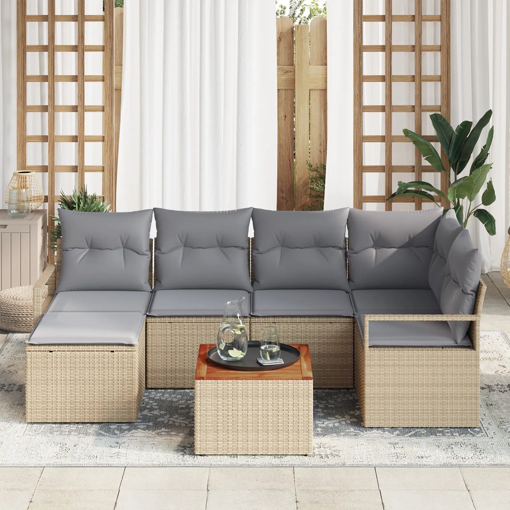 vidaXL Σετ καναπέδων κήπου 7 pcs Beige, ανοιχτό γκρι Μεγάλο