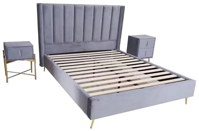 PASSION  Κρεβάτι Διπλό για Στρώμα 160x200cm, Ύφασμα Velure Απόχρωση Γκρι