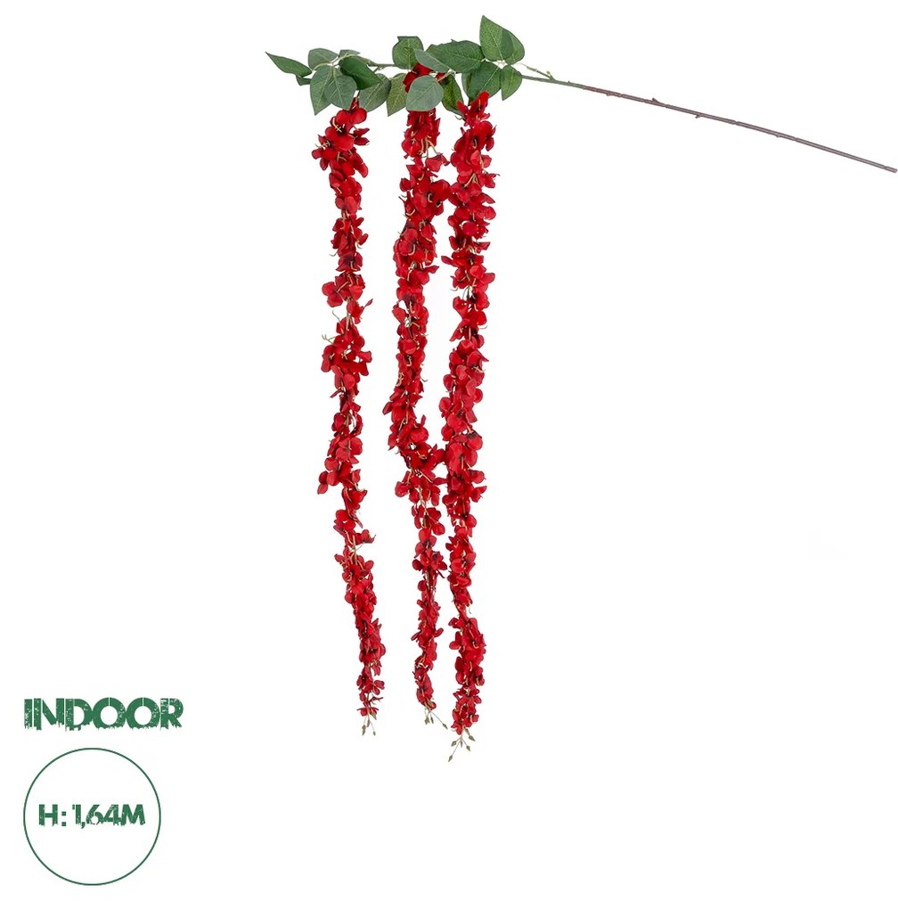 GloboStar® Artificial Garden RED WISTERIA FLOWER BRANCH 21519 Τεχνητό Διακοσμητικό κλαδί Βιστέρια Κόκκινο Φ45 x Υ120cm