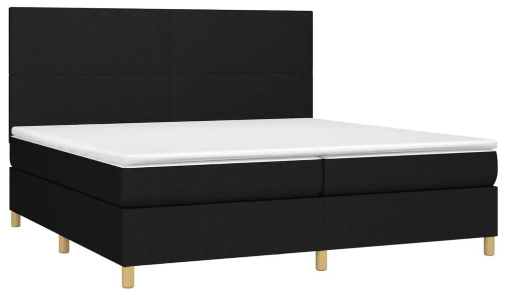 vidaXL Κρεβάτι Boxspring με Στρώμα & LED Μαύρο 200x200 εκ. Υφασμάτινο