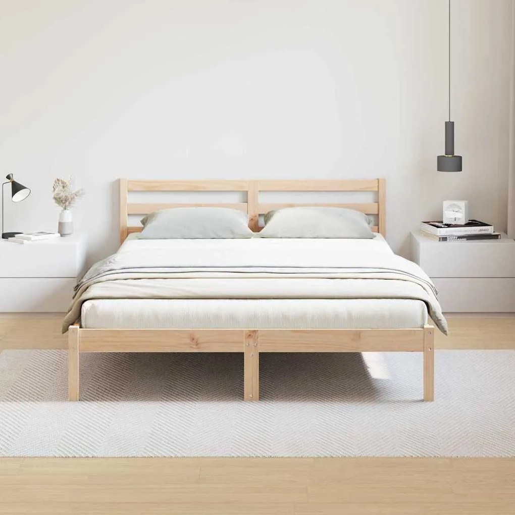 vidaXL Κρεβάτι με κεφαλάρι Καφέ 220 x 140 cm Μασίφ ξύλο πεύκου