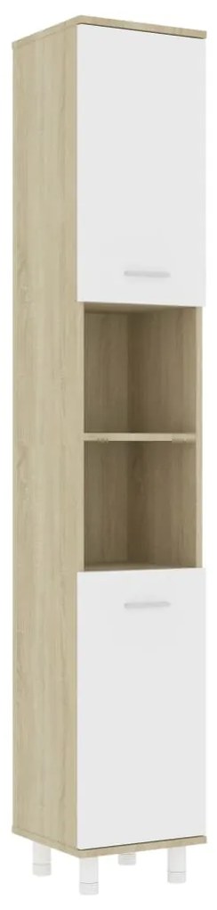 vidaXL Στήλη Μπάνιου Λευκό/Sonoma Δρυς 30 x 30 x 179 εκ. Μοριοσανίδα